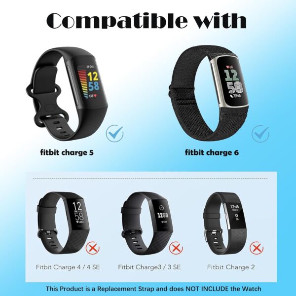2 Pack Elastic Nylon Bands Compatible with Fitbit Charge 6/ Charge 5, Classic Soft Breathable Adjustable Sport Smartwatch Replacement Wristband for Women Men - Image 3