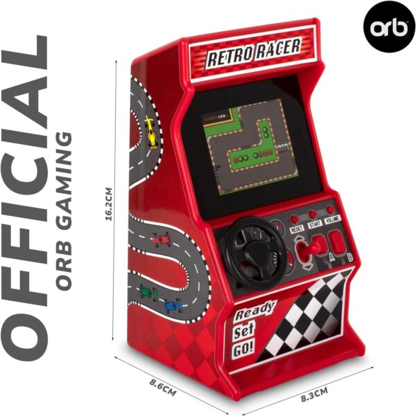Mini Arcade Racing Machine: Handheld Console with 30 Pre-loaded 8-Bit Games, 2.4" LCD Screen, Steering Wheel, Gear Stick, Control Buttons, Games Console by Thumbs Up! - Image 8