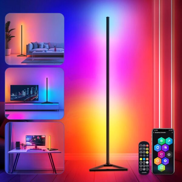 LED Floor Lamp, Smart RGBIC Corner Lamp - 141cm, 16 Million Colors, Music Sync, 300 Scene Modes, App & Remote Control, Dimmable Standing Light with Timer for Living Room, Bedroom, Gaming Room - Image 2