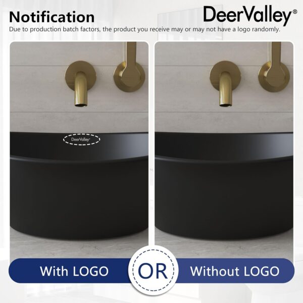 Deervalley Bathroom Sink, 16"x13" Oval Bathroom Vessel Sink above Counter Vanity Sink, Ceramic Wash Basin (Black, DV-1V0011) - Image 6