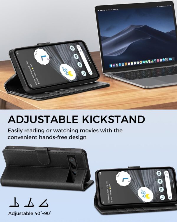 AIMOYU for Google Pixel 7 Pro 5G Case, Flip Wallet Leather Phone Case with [4 Card Slots] [Kickstand] [RFID Blocking] Magnetic Protective Shockproof Cover for Pixel 7 Pro Case - Black - Image 6