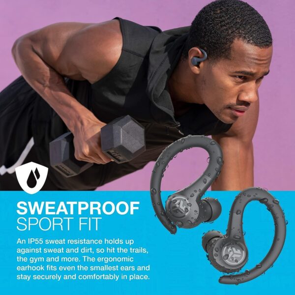 JLab Go Air Sport Running Headphones - True Wireless Earphones Bluetooth, Hook Over Ear Earbuds for Sports & Gym, 32+ H Playtime In Ear Buds, IP55 Sweat-Resistant, EQ3 Sound, Graphite - Image 4