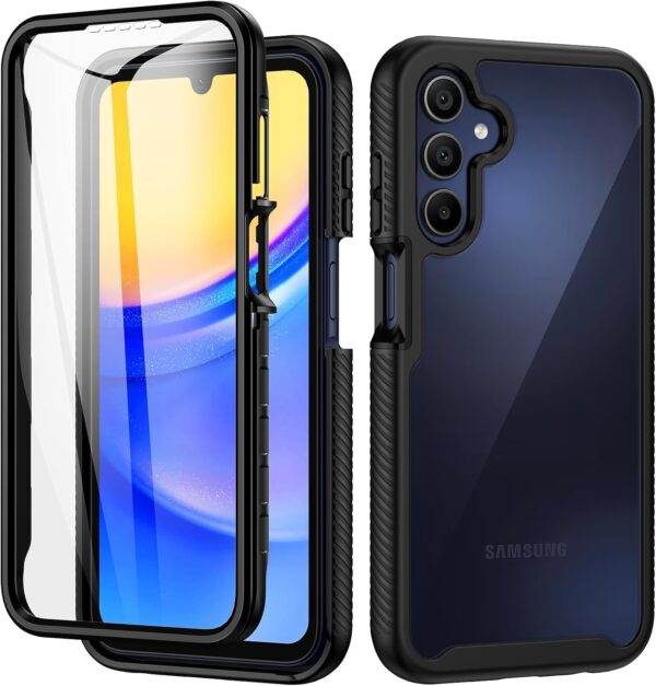 seacosmo for Samsung A15 Case, Galaxy A15 Case [with Screen Protector] Full Body Shockproof Protection Armour Cover Slim Fit Bumper Protective Phone Case for Samsung Galaxy A15 4G/5G- Black/Clear - Image 2