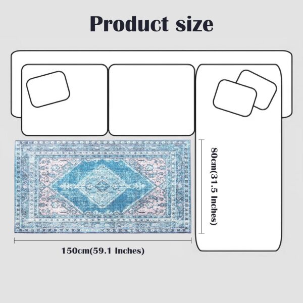 Terafeels Washable Blue Rugs Living Room - Traditional Rug for Bedroom Anti Slip Classic Carpets for Living Room Vintage Area Short Pile Rugs 80x150CM Teal 12311080 - Image 4