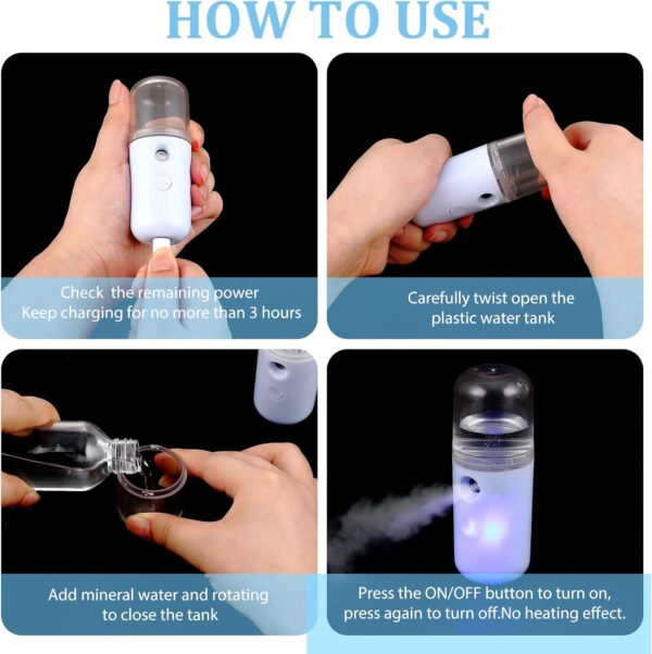 2 Pcs Nano Face Mister 30ml Portable Mini Face Mist Handy Steamer USB Mist Sprayer Facial Steamer Atomization Machine for Skin Care Travel Personal Care Eyelash Extensions - Image 5