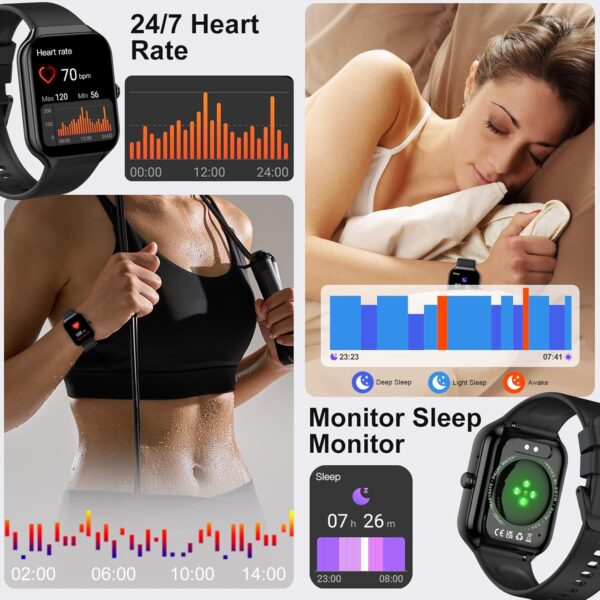 Smart Watch for Men Women Answer/Make Calls, 1.96" HD Touch Screen Fitness Watch with Heart Rate/Sleep Monitor/Step Counter, 113+ Sports Activity Trackers, IP68 Waterproof Smartwatch for Android/iOS - Image 7