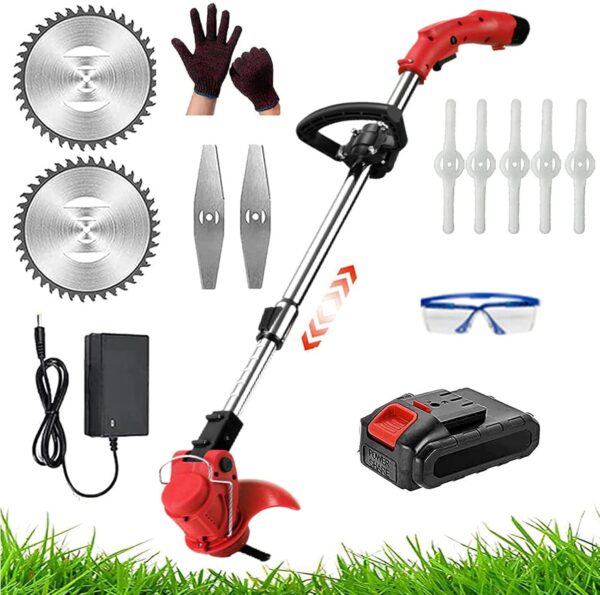 Cordless Strimmer, 24V Grass Trimmer with Battery and Charger, Rechargeable Lawn Edger with 3 Spare Blade Types for Garden Weeding and Maintenance, Battery Included - Image 2