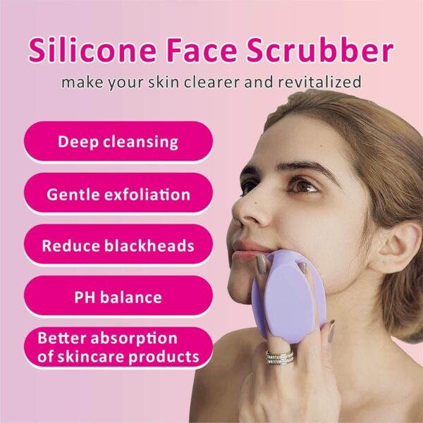 HieerBus Silicone Face Scrubber,Manual Exfoliating Brush,Handheld Facial Cleansing Brush for Women Men-Blackhead Removing Pore Cleansing Massaging for Sensitive, Delicate, Dry Skin (3rd-Pink+Purple) - Image 3