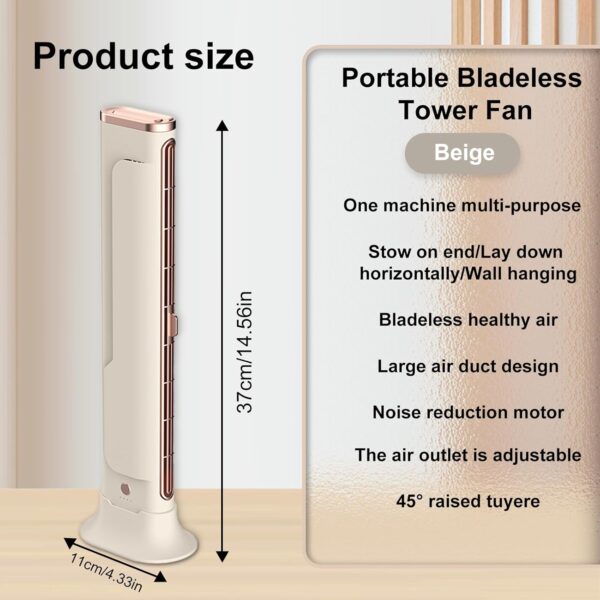 UoQo Portable Air Conditioner Tower fan Bladeless Outfany Cooling Ace Desktop Hanging Screen Portable AC with Quiet Rechargeable 3 Wind Speeds Portable Air Cooler with 360° Oscillating - Image 3