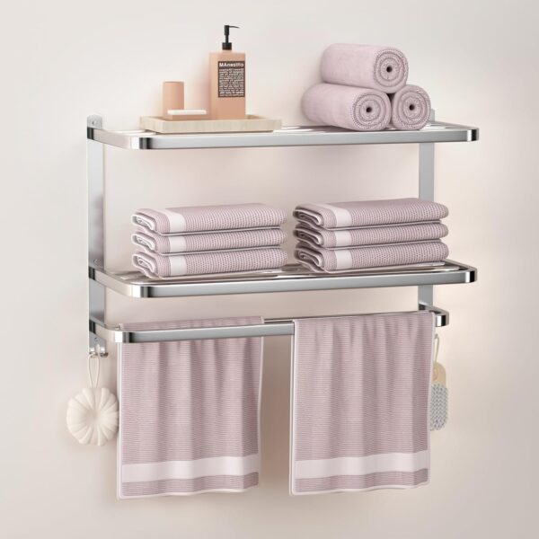 DDS-DUDES 3-Tier Towel Racks for Bathroom with Towel Bars Multilayer Hotel Towel Shelf Stainless Steel Wall-Mounted Brushed Finish Holder with Towel Shelves 23.6 Inches - Image 2
