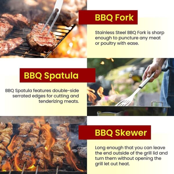 BBQ Tools Set - 18pcs Heavy Duty Stainless Steel BBQ Accessories - Outdoor Camping Accessories BBQ Tool Set with Storage Case - Complete BBQ Grill Utensil Set - Image 4