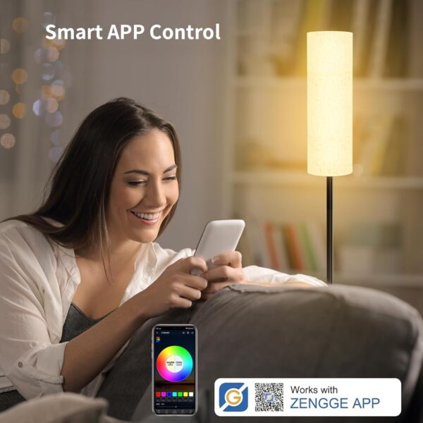 Frideko Floor Lamp for Bedroom,Modern Standing Lamp with RGB Smart LED Bulb & Brightness Dimmable,Floor Lamps with Remote,Corner Floor Lamps for Living Room Office,Foot Switch,Beige Lampshade - Image 5
