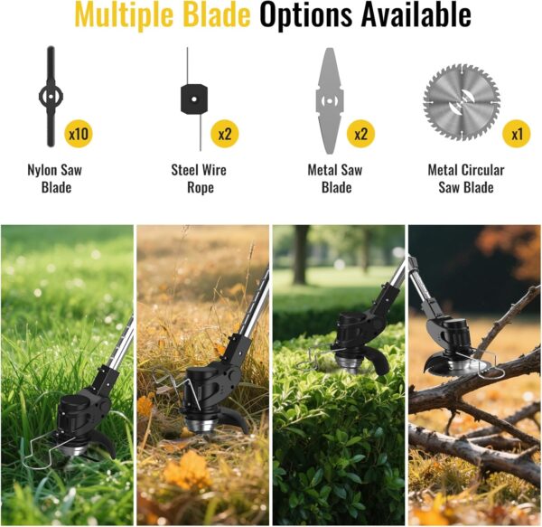 Cordless Strimmer Garden Strimmer with 4 Blades, 2 x 21V 4.0Ah Battery Strimmer Adjustable Retractable Electric Strimmer, Grass Trimmer for Yard, Garden, Sidewalk Edges Light Work (Black) - Image 5