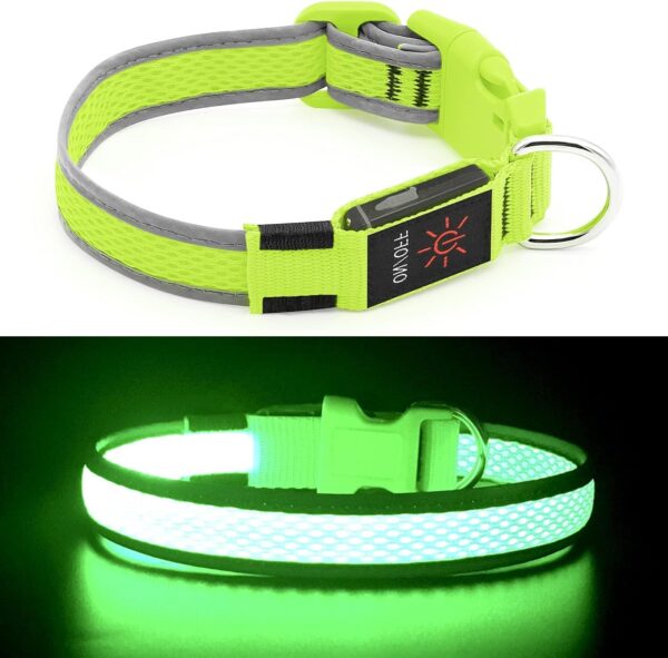 YFbrite Light up Dog Collar, Rechargeable LED Dog Collar, Flashing Dog Collar, Adjustable Reflective Dog Collar Safety Glowing at night (Green, Medium) - Image 7