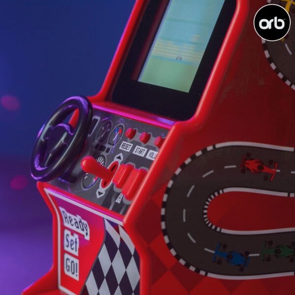 Mini Arcade Racing Machine: Handheld Console with 30 Pre-loaded 8-Bit Games, 2.4" LCD Screen, Steering Wheel, Gear Stick, Control Buttons, Games Console by Thumbs Up! - Image 9
