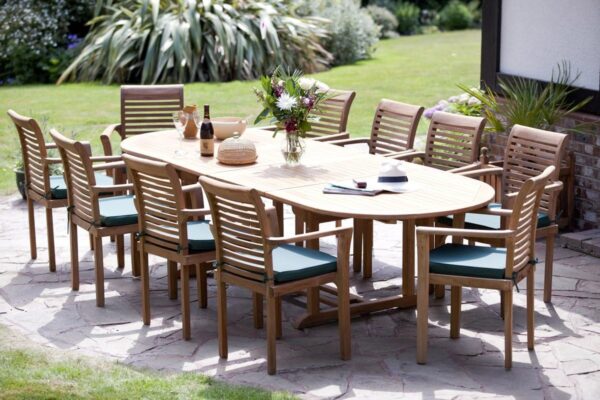 Grade A Teak 10 Seat Garden Dining Set with 10 Foot Table and Stacking Chairs Outdoor Patio Furniture - Image 5