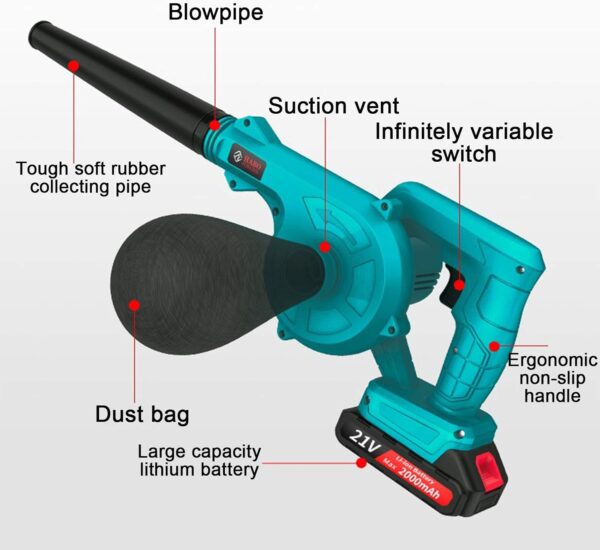 OZBME Leaf Blower and Vacuum/Electric Blower 21 V Lithium 2-In-1 Garden Blowers 18000 Rpm with 21V - Image 5