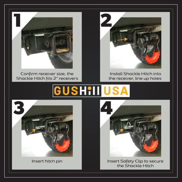 GusHill USA Shackle Hitch for 2" Receivers,15+ton Break Strength, 5/8" Screw Pin Included, 3/4" D Ring Shackle, Towing Accessories for Vehicle Recovery Off-Road - Image 5