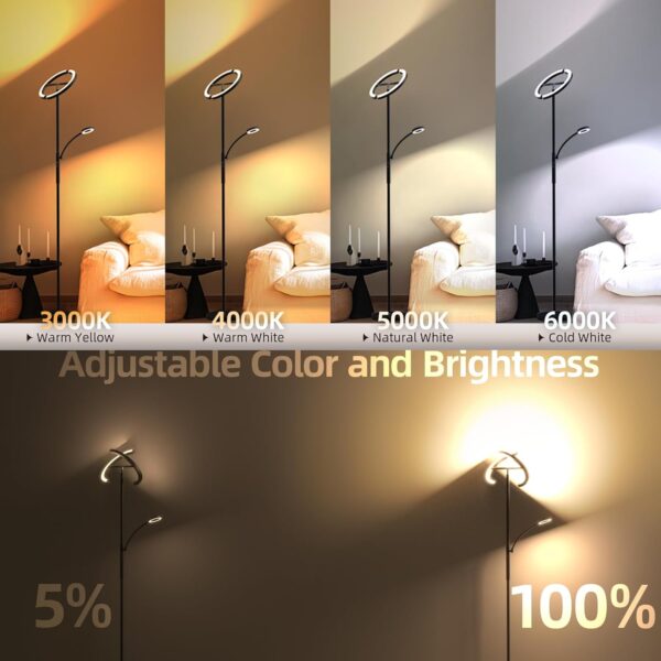 FIMEI Uplighter Floor Lamp, 22W Floor Lamp & 7W Reading Lamp, Stepless Dimming & 3000K-6000K Color Temperature, Remote & Touch Control, Modern Standing Light for Living Room, Bedroom, Office - Image 7