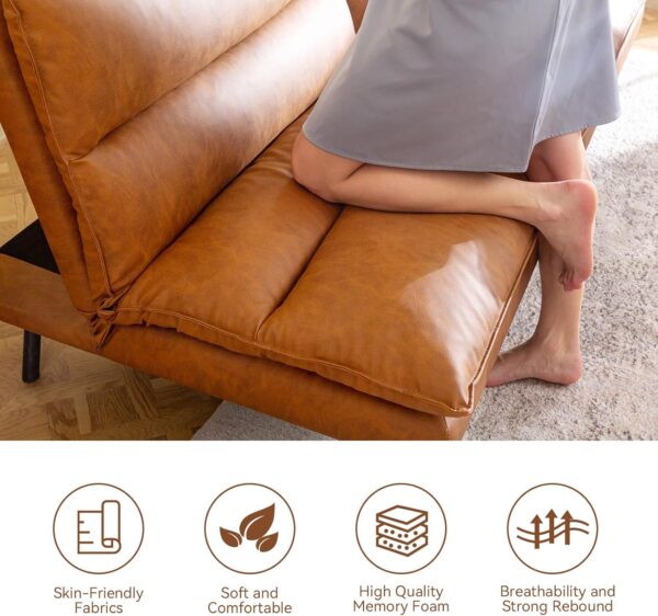 Opoiar Convertible Armless Futon Sofa Bed,3" Memory Foam Modern Loveseat Couch,71" L Sleeper Sofa Bed,Small Splitback Modern Faux Leather Futon Sofa for Living Room,Home Office,Apartment,Brown - Image 7