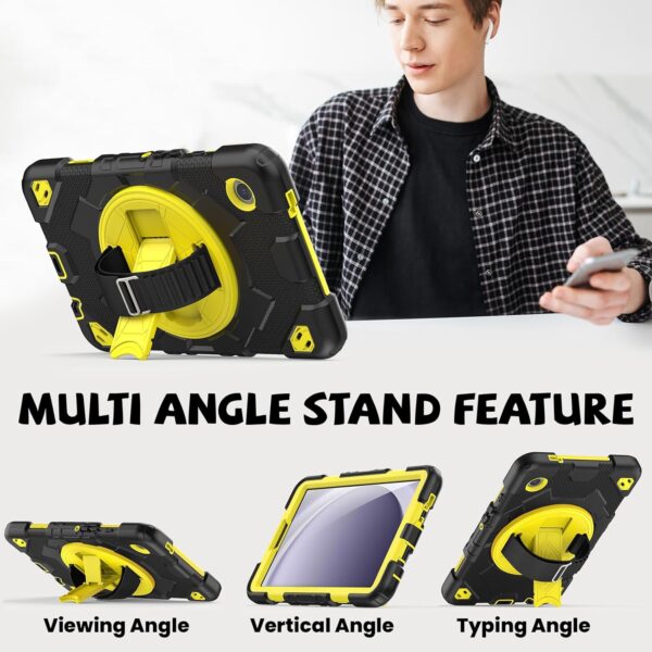SEYMCY for Samsung Galaxy Tab A9 Case 8.7 inch 2023, Full Body Shockproof Cover with Screen Protector, Rotating Stand & Hand Strap, Carrying Strap for Samsung A9 Tablet, Yellow - Image 6