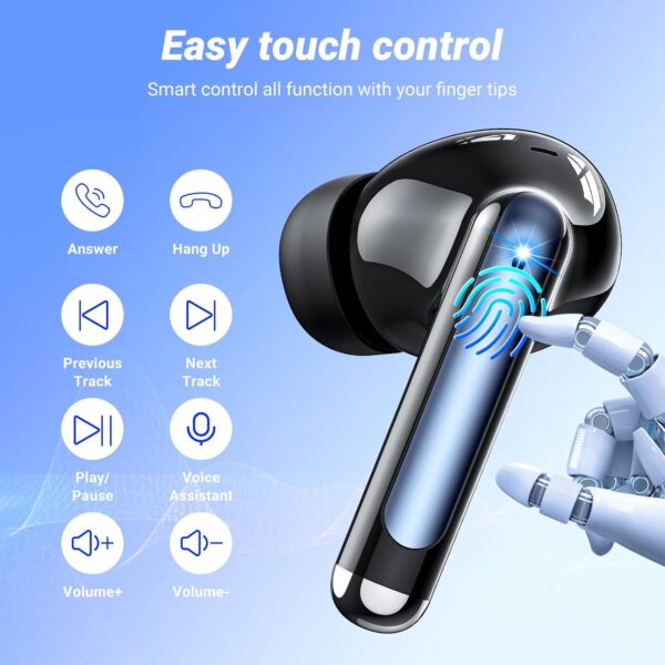 Wireless Earbuds Bluetooth 5.3 Headphones in Ear with 4 ENC Noise Cancelling Mic 2025 New Ear buds 42h Playtime HiFi Stereo Deep Bass Earphones LED Display Bluetooth Earbuds IP6 Waterproof USB-C Black - Image 7