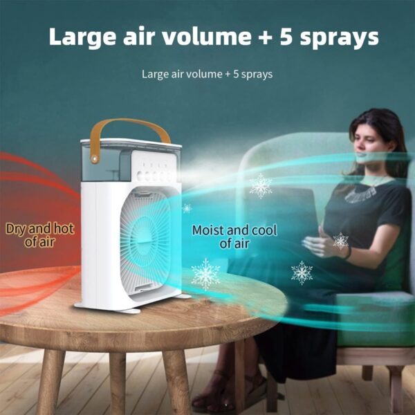 Portable Air Conditioner Fan, 4 in 1 Personal Mini Cooling Fan with Water Mist Spray, 3 Speeds Evaporative Air Cooler Small Aircon Humidifier Water Fan Spray Mist Desk Fan for Home Office Room (White) - Image 3