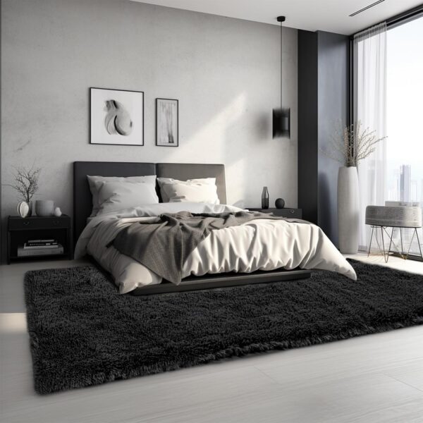 Sour Lemon Rugs Living Room 140x200cm, Black Area Rugs for Bedroom, Washable Anti Slip Extra Large Shaggy Soft Rug Fluffy Modern Floor Carpets Mat Beside Carpet for Kids Living Room - Image 9