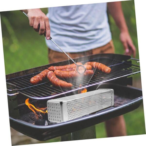 CAXUSD Stainless Steel BBQ Smoker Box 10 Inch Barbecue Grill Box for Gas/Charcoal/Electric Grill Outdoor Smoker Box Holes for Wood Chips - Image 3