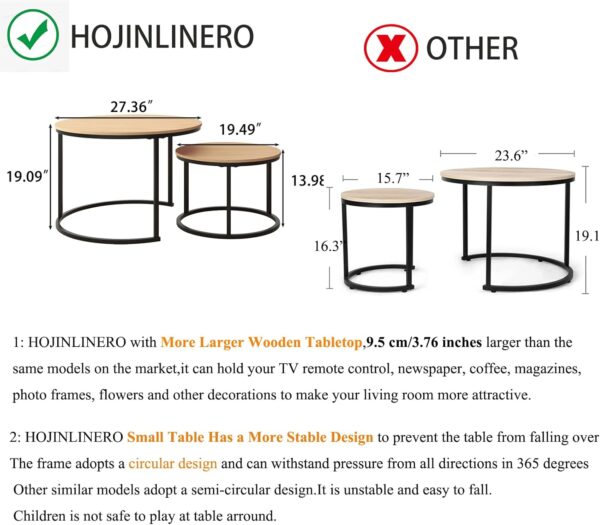HOJINLINERO Black Round Coffee Table Set of 2 Side Table for Living Room,69.5x49cm Industrial Stacking End Tables,Wood Look Accent Furniture with Metal Frame End Table for Bedroom Decorations,Black - Image 7