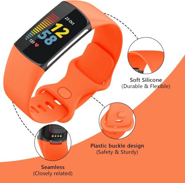 TopPerfekt Straps Compatible with Fitbit Charge 5 Strap, Adjustable Soft Silicone Sport Replacement Watch Band Wristbands Bracelet for Charge 5 Activity Tracker Women Men - Image 4