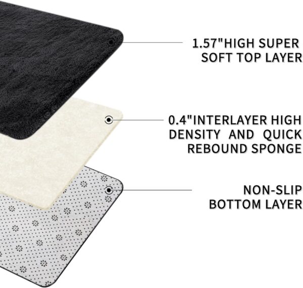 Sour Lemon Rugs Living Room 140x200cm, Black Area Rugs for Bedroom, Washable Anti Slip Extra Large Shaggy Soft Rug Fluffy Modern Floor Carpets Mat Beside Carpet for Kids Living Room - Image 4