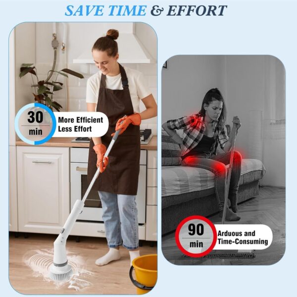 Cordless Electric Spin Scrubber, Power Spin Scrubber with 6 Replaceable Brush Heads for Bathroom, Rechargeable Floor Scrubber, Electric Cleaning Brush for Car, Floor, Tile, Tub - Image 6