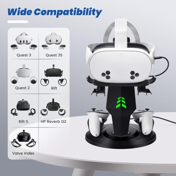 Lampelc Headset Charging Dock, VR Display Stand for Quest 3, Quest 3S, Quest 2, Rift, Rift S, Valve Index Headset, Controllers and VR Accessories, with LED Lights, Type C Charging Port - Image 4