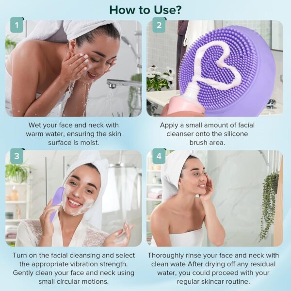 Facial Cleansing Brush Face Scrubber, Waterproof and Rechargeable Electric Face Scrubber for Men & Women, Power Exfoliating, Massaging, and Cleansing - Image 7