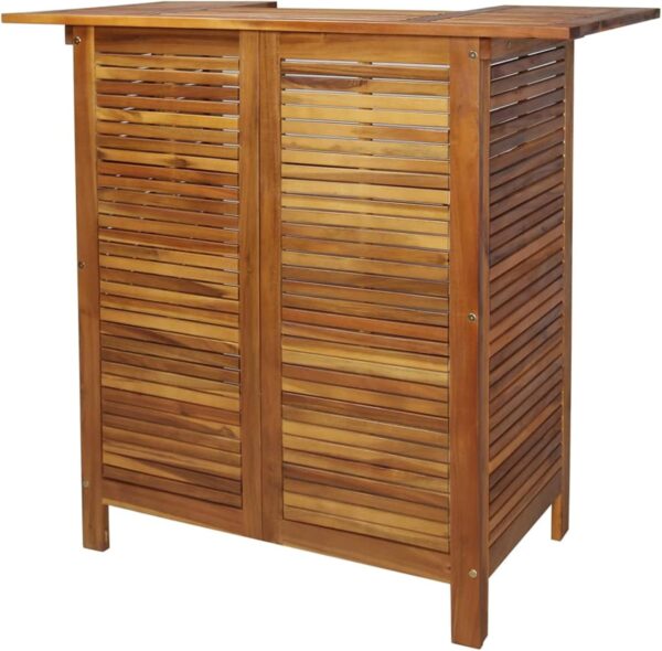 5 Piece Outdoor Bar Set Patio Dining Set with Solid Wood Acacia Furniture and Bar Stools - Image 5