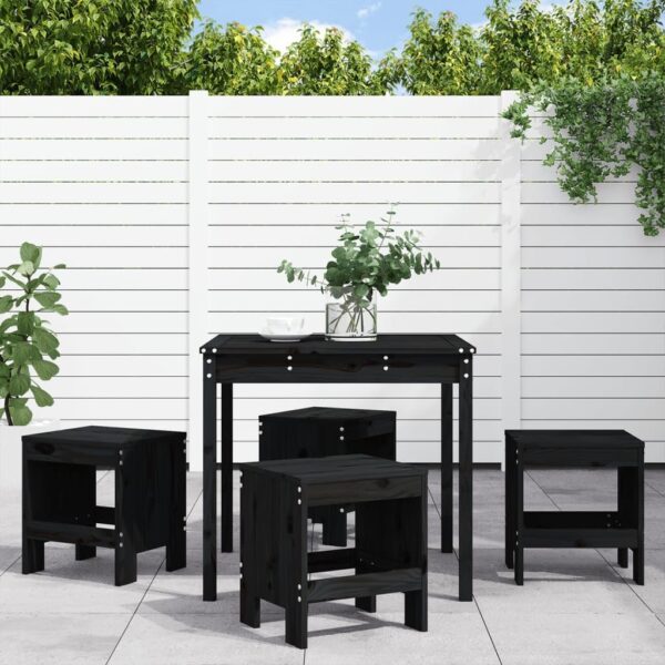 AJJHUUKI Home-Outdoor Home-Outdoor Furniture Sets,5 Piece Garden Dining Set Black Solid Wood Pine - Image 2