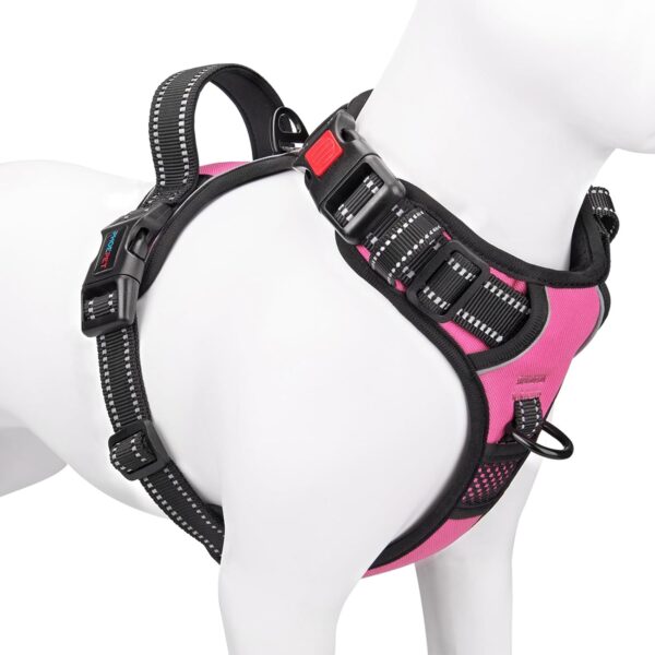 PHOEPET No Pull Dog Harness Medium Reflective Front Clip Vest with Handle,Adjustable 2 Metal Rings 3 Buckles,[Easy to Put on & Take Off](M, Pink) - Image 2