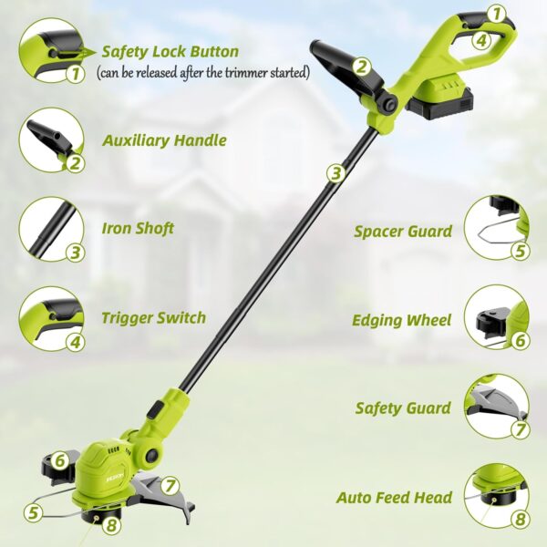 JAGROM - 12 Inch Cordless String Trimmer with Fast Charger, 2 x 2.0Ah Weed Wacker with Automatic Line Feed, 20V, Grass Trimmer with 8 Pieces of Line - Image 7