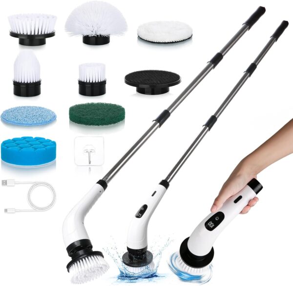 Tuocal Electric Spin Scrubber, Cordless Cleaning Brush with 8 Replaceable Brush Heads and Adjustable Extension Handle, Power Cleaning Brush for Cleaning Bathroom Bathtub Kitchen Tile Floor - Image 2