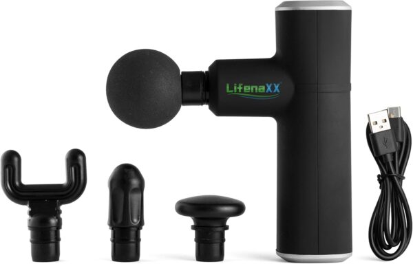 Lifenaxx Wireless Massage Gun Portable Mini Massage Gun Deep Tissue Percussion Muscle Massager for Pain Relief Quiet, with 4 Massage Heads for Gym Office Home Post-Workout Recovery LX-025 - Image 2