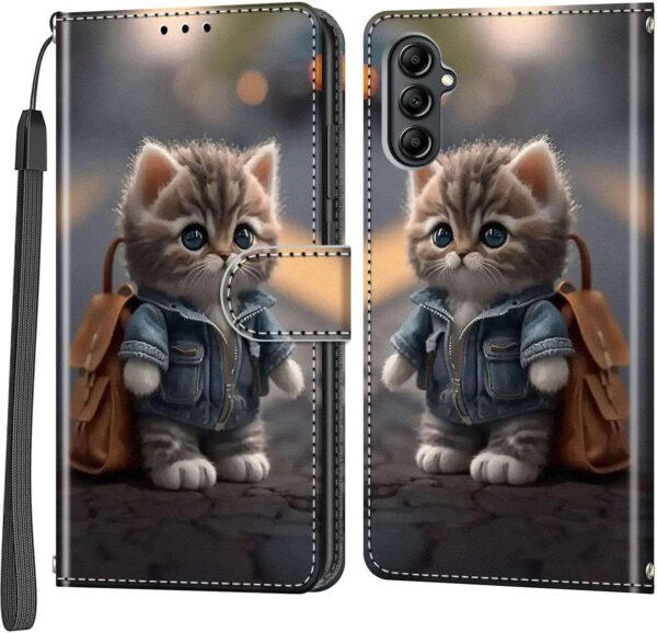 Haninsuze for Samsung Galaxy A14 5G / A14 4G Case PU Leather Wallet Book Flip Folio Stand View Magnetic Multi-Pattern Cover compatible with Samsung A14 Phone Case (Cat) - Image 4