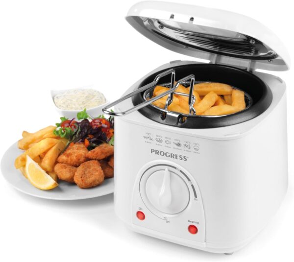 Progress EK2969P Electric 1L Mini Deep Fat Fryer - Removable Cooking Basket, Easy Clean, Non-Slip, Variable Temperature Control to 190°, Non-Stick Oil Tank, Detachable Handle, Countertop Chip Pan - Image 2