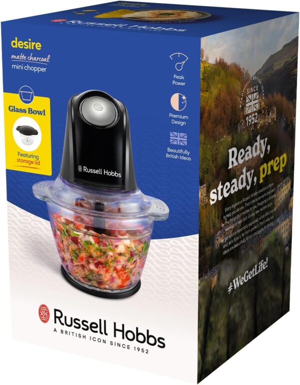 Russell Hobbs Food Processor [Mini Chopper] Electric Dicer (For Vegetables, Fruit, Meat, Garlic, Onion, 1L Bowl, Dishwasher Safe, 2 Speeds,Stainless Steel Blades, 350 peak power) Matte Charcoal 27131 - Image 6