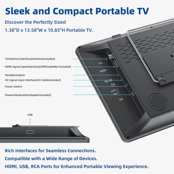 Desobry (2025 upgraded version) 14.2 inch Portable TV with stronger Antenna 1080P freeview outdoor tv with DVB/T2 Tuner Rechargeable Battery Operated Mini TV LCD,Built-in Stand,HDMI Input,USB - Image 3