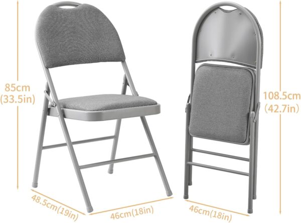 BOOSDEN Folding Chair, Foldable Chair, Set of 2, Fabric Fold Up Chairs for Home, Office, Dining, Portable and Compact Metal Frame Folding Seat, High Back Padded Fold Out Chairs Indoor & Outdoor, Grey - Image 3