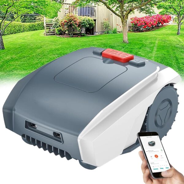 aromaoveite Robot Lawn Mower 1/4 Acre With Boundary Wire, 18v 4.4ah Gps Automatic Cordless Mower -Parallel Paths Mowing, 25% Slope+Bluetooth Wifi Control+Battery&Charger Included,Grey - Image 2