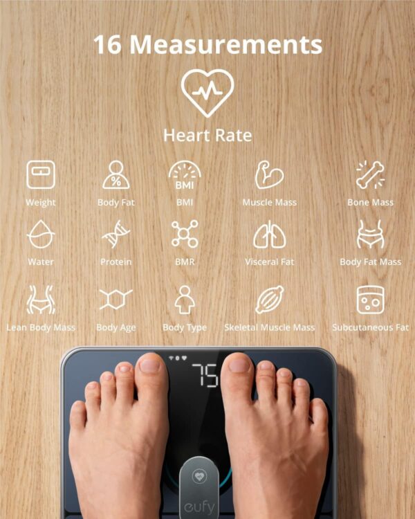 eufy Scales for Body Weight, Digital Bathroom Scales with Wi-Fi Bluetooth, 16 Measurements, Weight, Heart Rate, Body Fat, BMI, Muscle & Bone Mass, 3D Virtual Model, High Accuracy, Smart Scale P2 Pro - Image 3