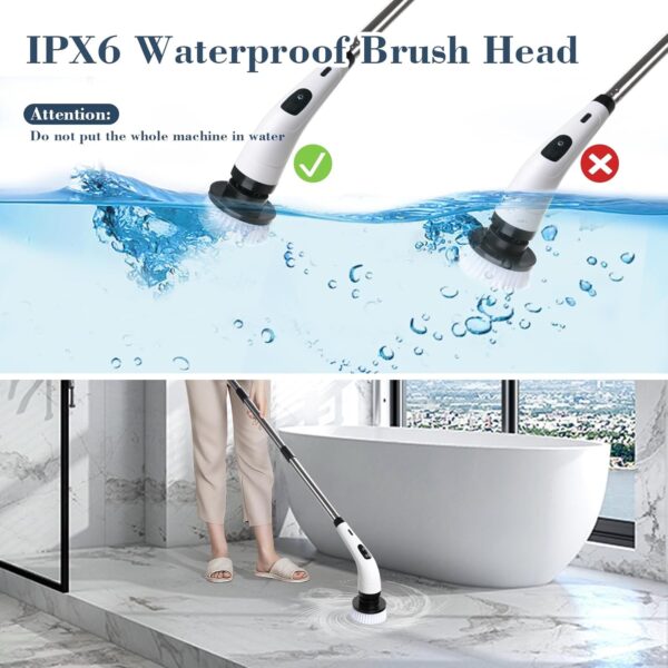 Tuocal Electric Spin Scrubber, Cordless Cleaning Brush with 8 Replaceable Brush Heads and Adjustable Extension Handle, Power Cleaning Brush for Cleaning Bathroom Bathtub Kitchen Tile Floor - Image 9