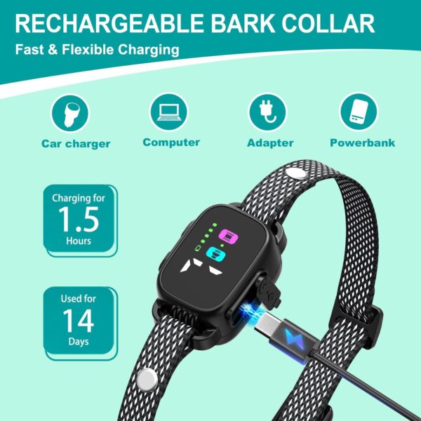 RICIVI Anti-Bark Collar for Small Dogs, No Shock Anti Barking Collars with 7 Sensitivities, 3 Adjustable Modes Beep & Vibration, IP67 Waterproof - Effective & Humane Small Dogs Bark Collar, Dark Black - Image 2